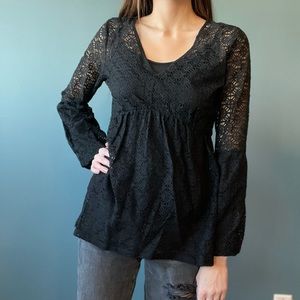 Geometric Lace V-Neck Babydoll Blouse